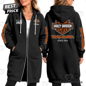Harley Davidson Cycles Est 1903 Vintage Biker Graphic Full Zip Warm Winter Women’s Long Hoodie Jacket