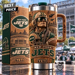 New York Jets NFL Football 3D Woodgrain Relief Carved MetLife Stadium 40oz Stainless Steel Tumbler with Handle