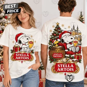 Stella Artois Beer Snoopy Santa Christmas Festive Holiday Graphic T-Shirt