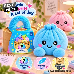 Kawaii Rainbow Dumpling Bao Bun with Bamboo Steamer Cute Soft Plush Toy