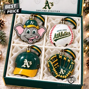Oakland Athletics MLB Baseball 4-Piece Premium Gift Boxed Holiday Tree Decor Christmas Bell Ornament Set