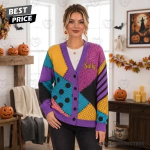 Sally Patchwork Halloween Cosplay Knit Button Down Long Sleeve V-Neck Cardigan Sweater