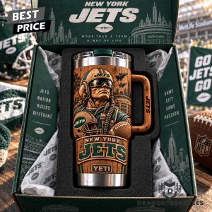 New York Jets NFL Football 3D Woodgrain Relief Carved MetLife Stadium 40oz Stainless Steel Tumbler with Handle