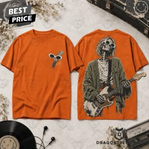 Kurt Cobain Vintage Grunge Skeleton Guitarist Retro Rock Graphic T-Shirt