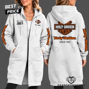 Harley Davidson Cycles Est 1903 Vintage Biker Graphic Full Zip Warm Winter Women’s Long Hoodie Jacket