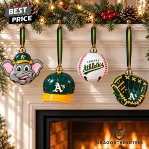 Oakland Athletics MLB Baseball 4-Piece Premium Gift Boxed Holiday Tree Decor Christmas Bell Ornament Set