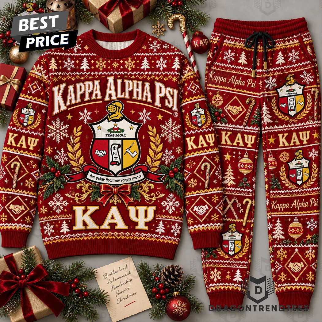 Kappa Alpha Psi Fraternity Crest Ugly Christmas Holiday Sweater and Jogger Pants Set Kappa Alpha Psi Fraternity Crest Ugly Christmas Holiday Sweater and Jogger Pants Set