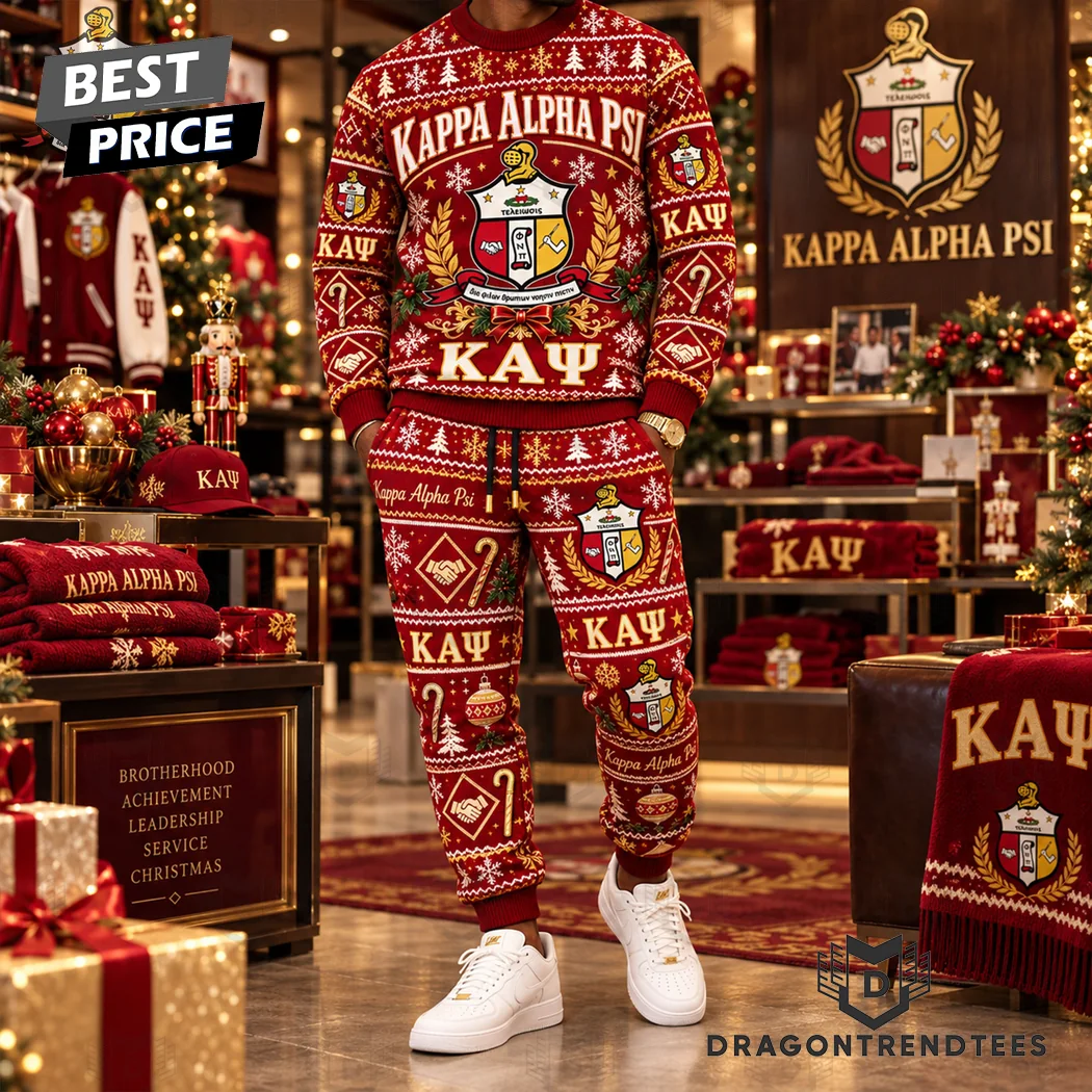 Kappa Alpha Psi Fraternity Crest Ugly Christmas Holiday Sweater and Jogger Pants Set Kappa Alpha Psi Fraternity Crest Ugly Christmas Holiday Sweater and Jogger Pants Set
