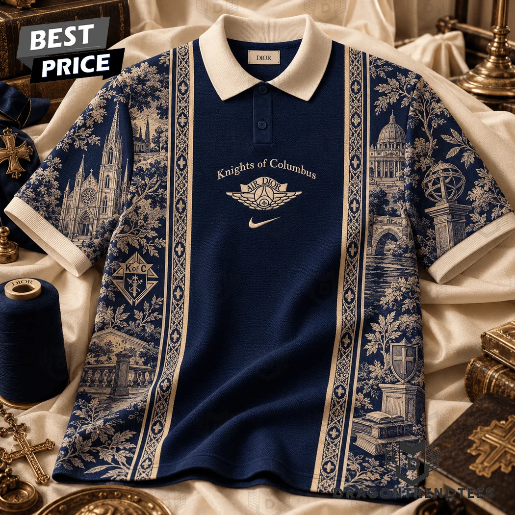 Knights of Columbus KofC Premium Vintage Cathedral Print Navy Blue Polo Shirt Knights of Columbus KofC Premium Vintage Cathedral Print Navy Blue Polo Shirt