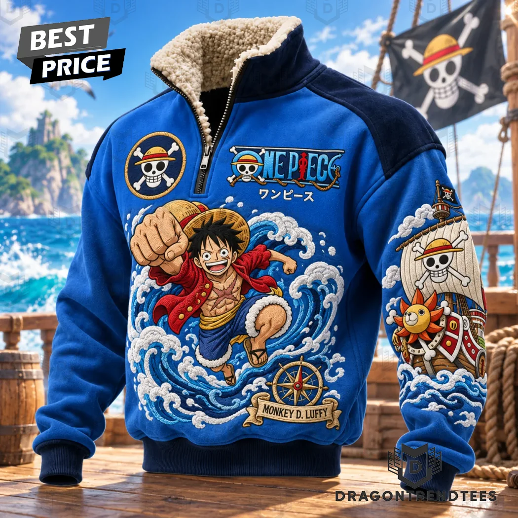 One Piece Anime Monkey D Luffy Straw Hat Pirates Sherpa Lined Quarter-Zip Fleece Sweatshirt One Piece Anime Monkey D Luffy Straw Hat Pirates Sherpa Lined Quarter-Zip Fleece Sweatshirt