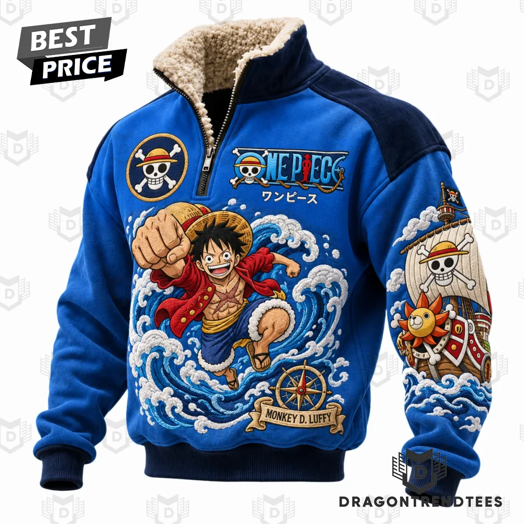 One Piece Anime Monkey D Luffy Straw Hat Pirates Sherpa Lined Quarter-Zip Fleece Sweatshirt One Piece Anime Monkey D Luffy Straw Hat Pirates Sherpa Lined Quarter-Zip Fleece Sweatshirt