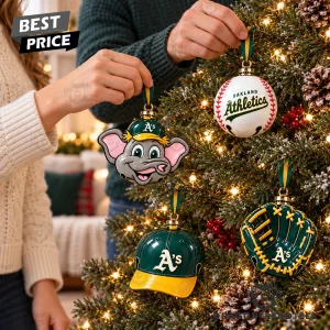Oakland Athletics MLB Baseball 4-Piece Premium Gift Boxed Holiday Tree Decor Christmas Bell Ornament Set