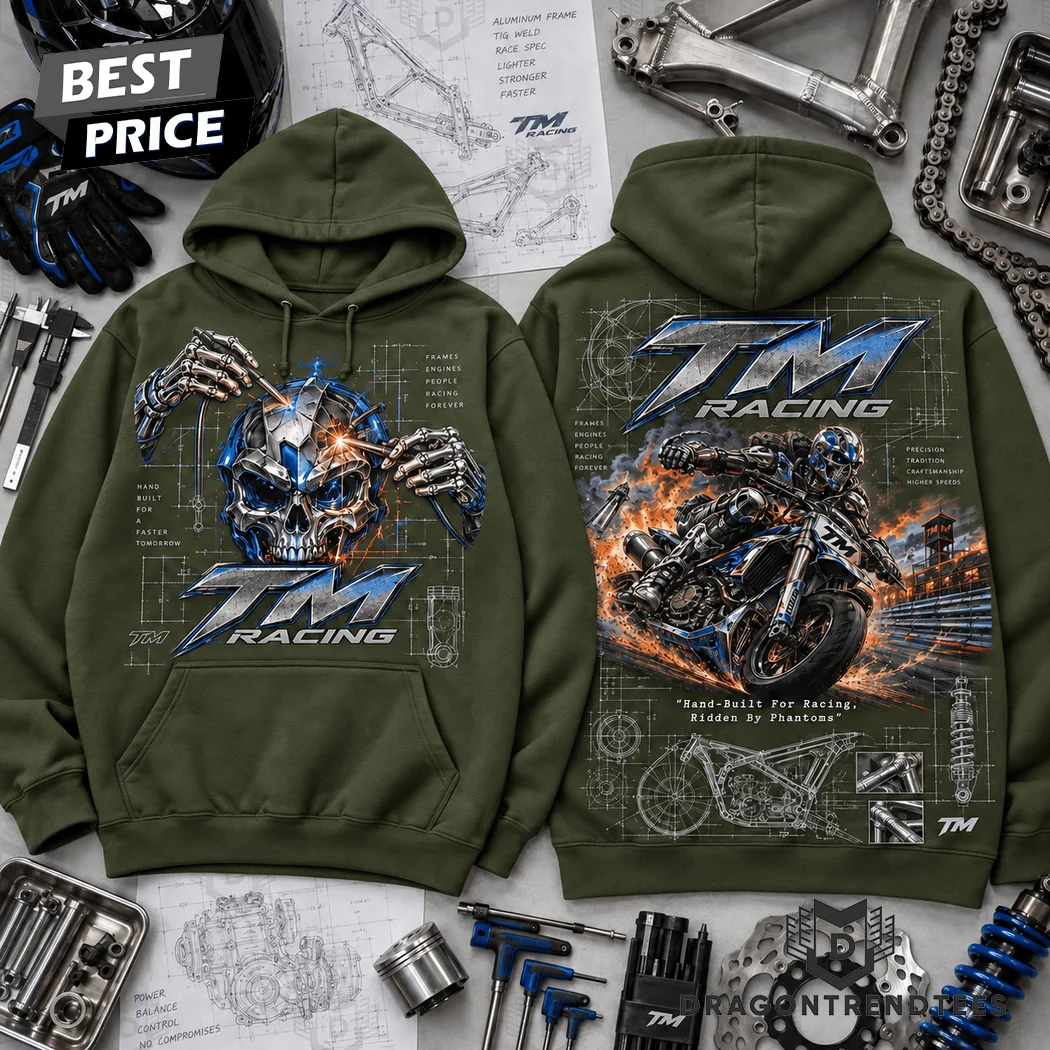TM Racing Hand Built Cyber Skull Biker Racing Graphic T-Shirt TM Racing Hand Built Cyber Skull Biker Racing Graphic T-Shirt
