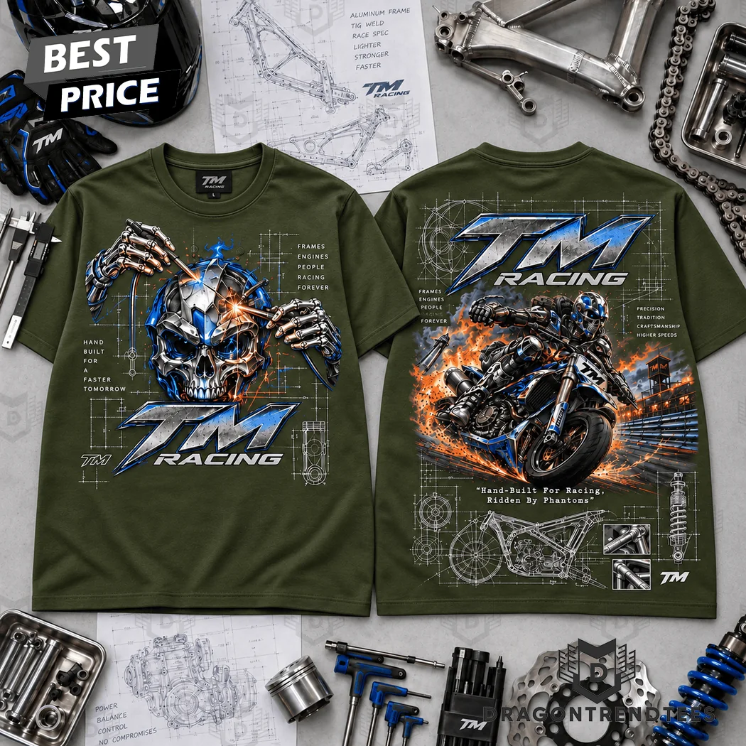 TM Racing Hand Built Cyber Skull Biker Racing Graphic T-Shirt TM Racing Hand Built Cyber Skull Biker Racing Graphic T-Shirt
