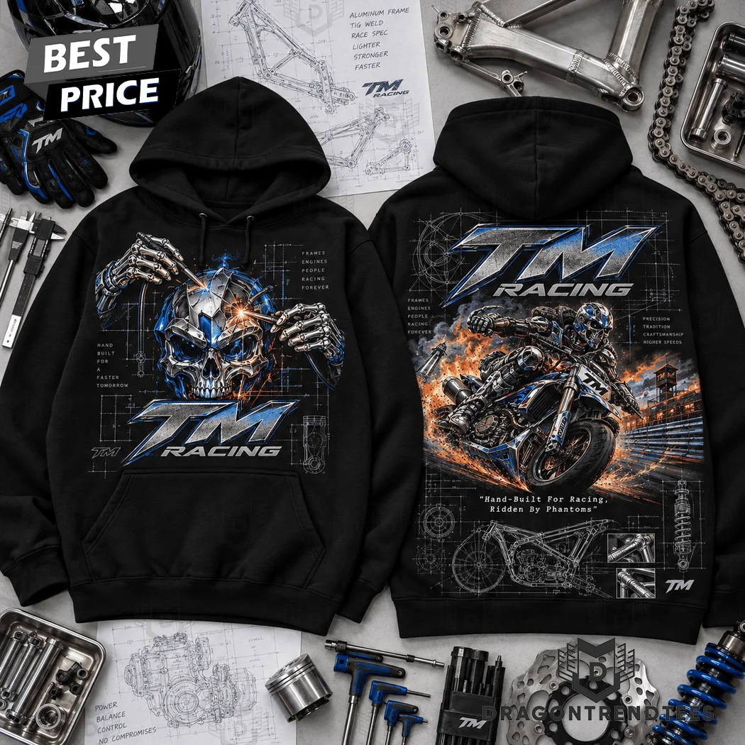 TM Racing Hand Built Cyber Skull Biker Racing Graphic T-Shirt TM Racing Hand Built Cyber Skull Biker Racing Graphic T-Shirt