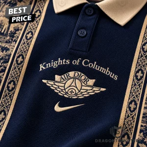 Knights of Columbus KofC Premium Vintage Cathedral Print Navy Blue Polo Shirt
