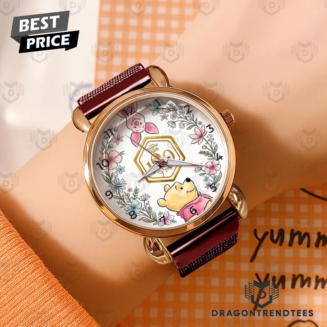 Winnie The Pooh 100th Anniversary Floral Rose Gold Commemorative Mesh Strap Quartz Watch Winnie The Pooh 100th Anniversary Floral Rose Gold Commemorative Mesh Strap Quartz Watch