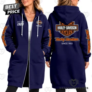 Harley Davidson Cycles Est 1903 Vintage Biker Graphic Full Zip Warm Winter Women's Long Hoodie Jacket