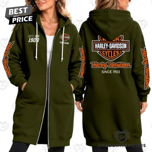 Harley Davidson Cycles Est 1903 Vintage Biker Graphic Full Zip Warm Winter Women's Long Hoodie Jacket